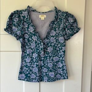 Anthropologie Floral Green Top